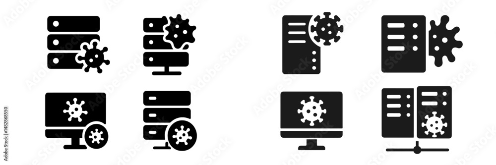 Poster server and computer icons depicting malware and security issues in a technology setting