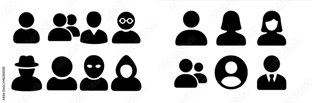 Poster different types of people represented in simple icon form for diverse activities and social interact