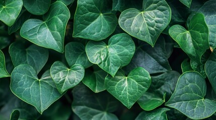 Lush Heart-Shaped Green Leaves in Natural Textured Background