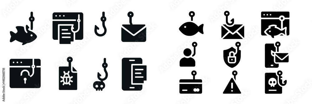 Poster understanding online security threats through icons representing phishing methods and data breaches 