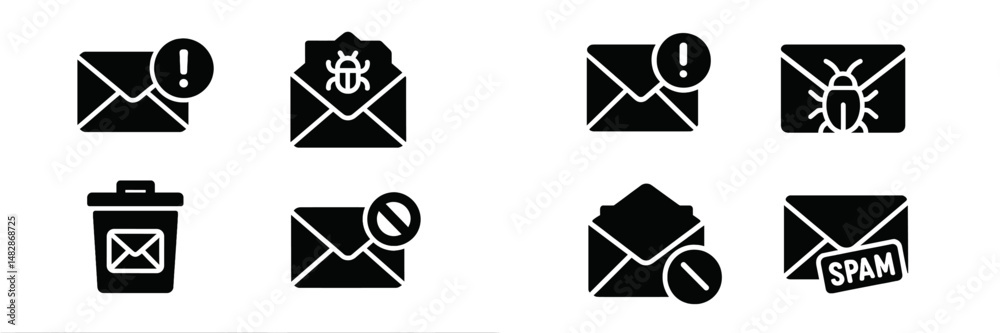 Aufkleber different types of email notifications and status icons displayed on a digital interface