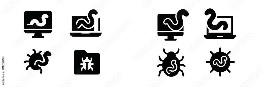 Aufkleber Digital icons representing various types of computer malware including worms, bugs, and viruses in a modern design