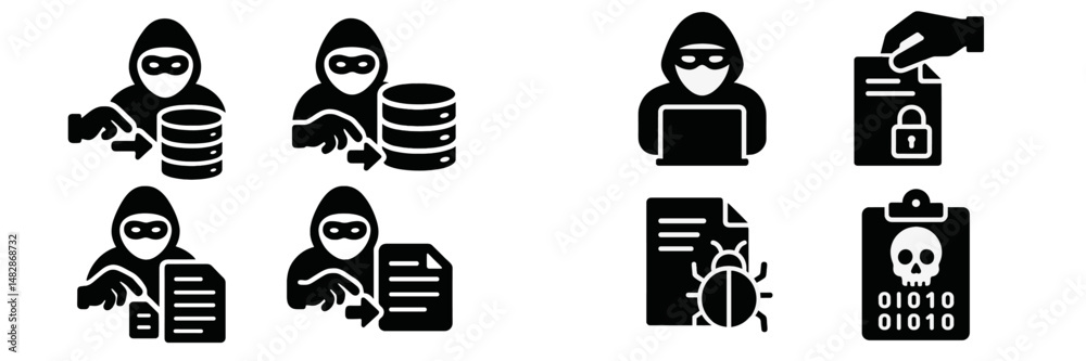 Fototapete Cybersecurity threats depicted through icons highlighting data theft and hacking activities in a digital environment