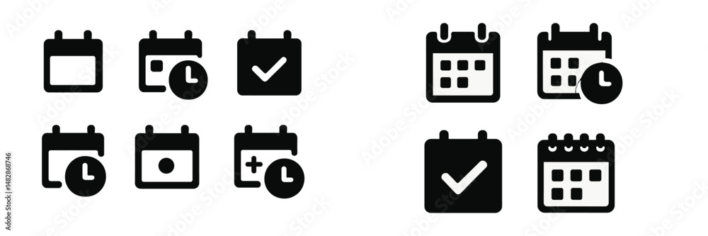 Poster digital calendar icons showcasing various functionalities for time management and scheduling applica