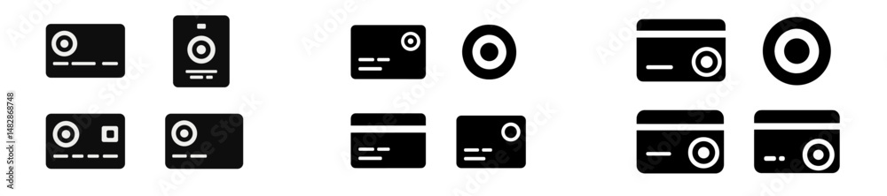 Poster various black icons representing credit cards, debit cards, and identification cards displayed in a 