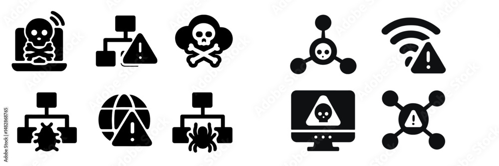 Poster Collection of glyphs representing various cyber threats and security warnings in a digital context