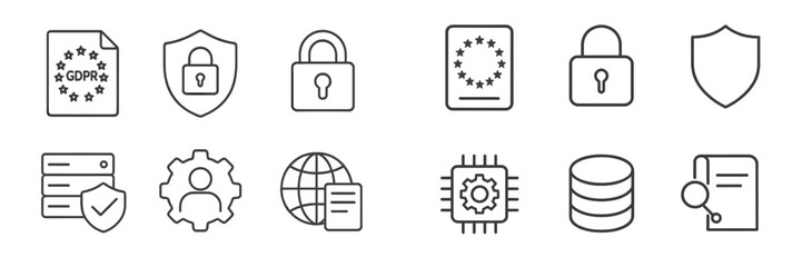 GDPR compliance icons representing data protection, security measures, and regulations in a digital environment