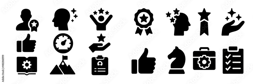Leinwandbilder collection of black icons representing achievement, progress, and success in various contexts, ideal