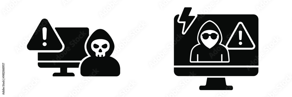 Poster graphic representation of cyber threats and their consequences in the digital world highlighting sec