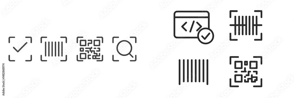 Fototapete variety of barcode and qr code scanning symbols on a digital display for inventory management