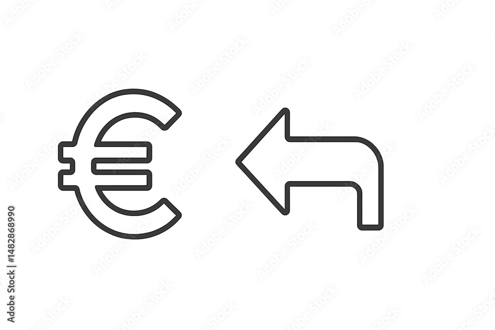 Aufkleber Euro symbol and left arrow indicating financial transactions in a simple design