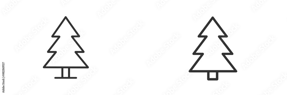 Poster two simple line drawings of evergreen trees side by side on a white background for design and creati