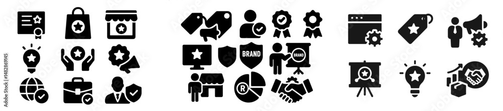 Aufkleber symbols of business branding and professional collaboration displayed in a creative layout for marke