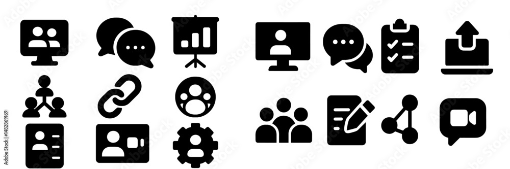 Fototapete Vector icons representing digital communication and collaboration tools for modern work environments and online interactions