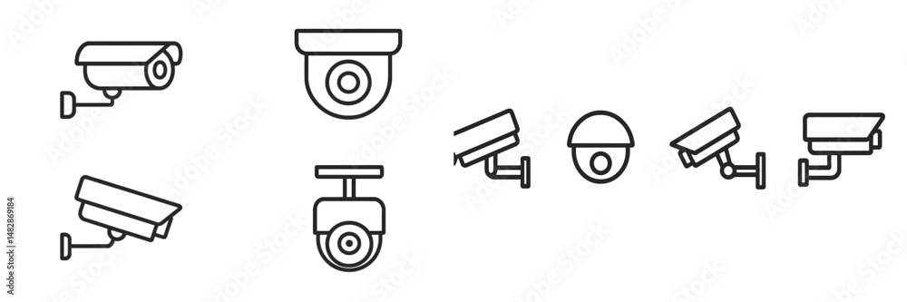 Poster Collection of various security camera designs showcasing different styles and angles for surveillance technology