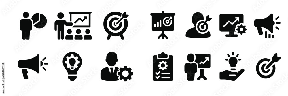 Aufkleber business presentation icons for effective communication and strategy development in professional env