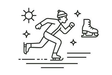 Fototapeta premium Person skating on ice in a winter setting with sun and snowflakes around