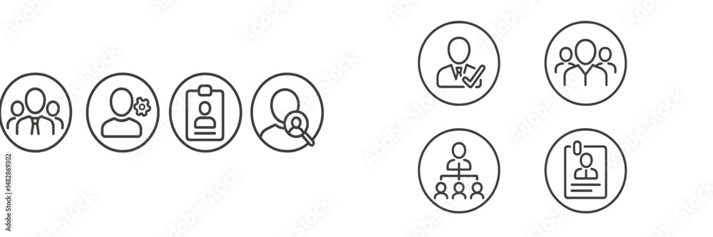 Poster icons representing teamwork, individual focus, and identity verification in a collaborative environm