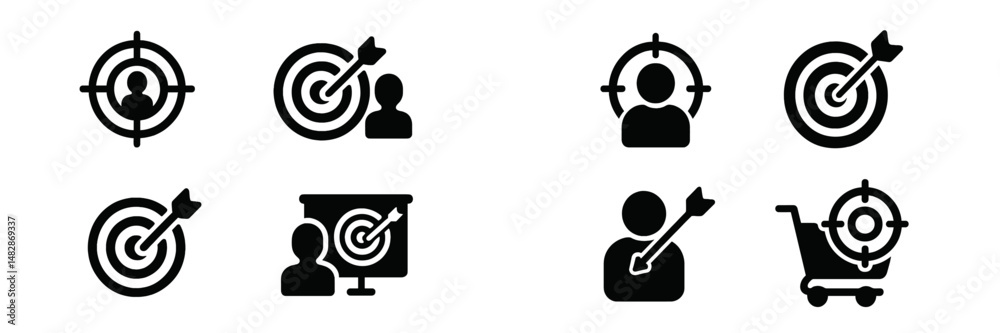 Leinwandbilder target icons showcasing various marketing and analytics concepts in a minimalist design style