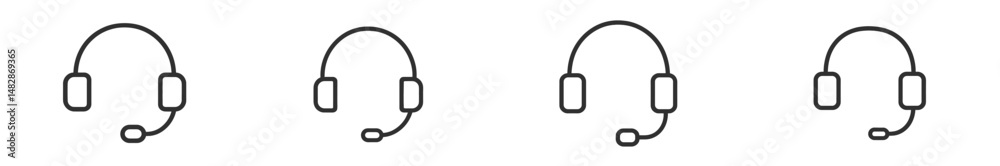 Poster headset designs arranged in a horizontal layout for communication and technology purposes