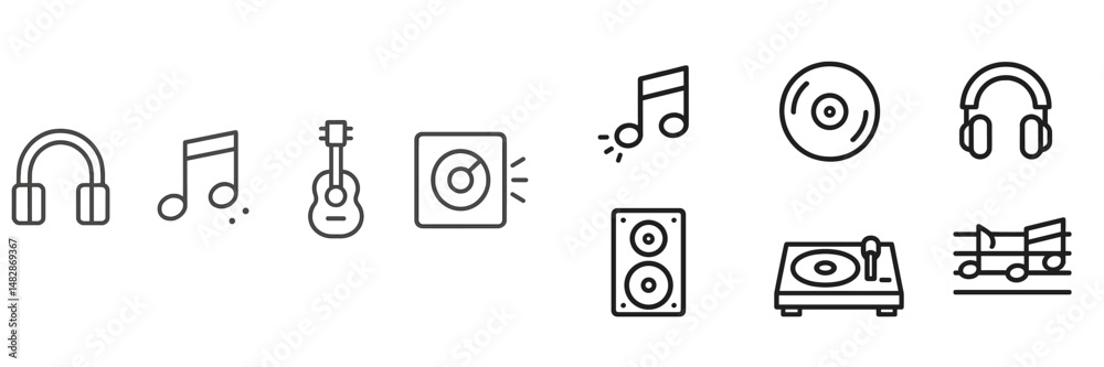 Poster Music icons representing different aspects of sound and audio experience in a simple and creative layout