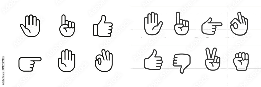 Fototapete collection of hand gesture icons featuring various expressions and signals for communication