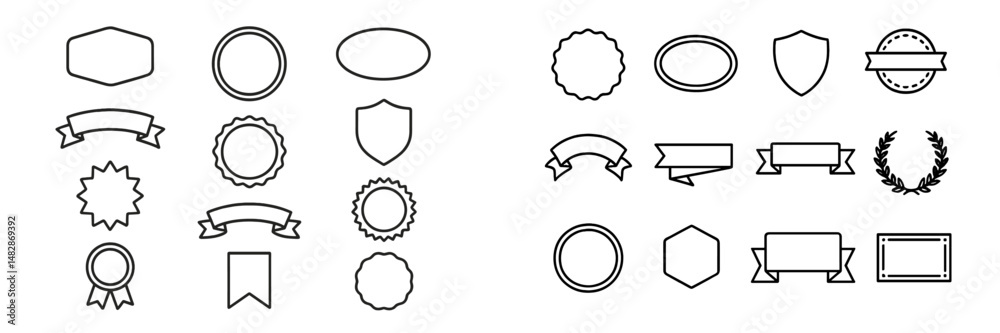 Aufkleber various shapes and designs of blank badges and ribbons suitable for awards and decorations in simple