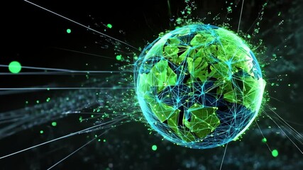 Rotating earth with digital connections and futuristic green network animation - Powered by Adobe