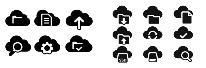 Obraz premium Cloud storage icons representing various features and functions for digital file management and collaboration