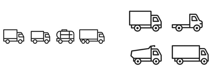 Fototapeta premium Various truck illustrations showcasing different types of vehicles used for transportation and delivery purposes