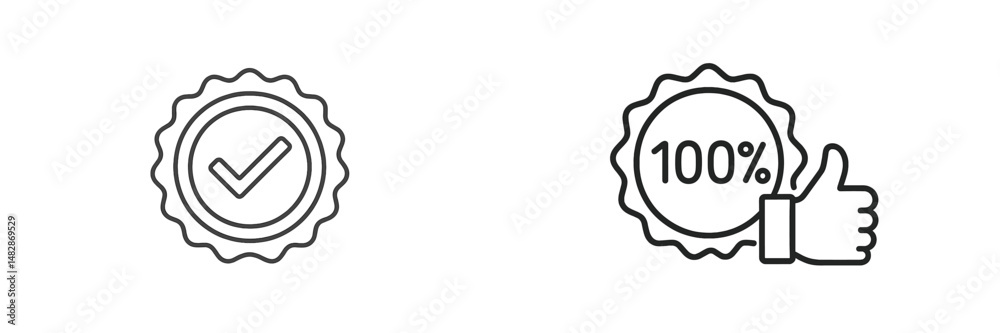 Poster quality assurance symbols on a white background indicating approval and satisfaction for various pro