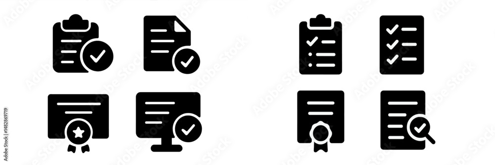 Aufkleber various checkmark icons representing approval, completion, and certification processes in office env