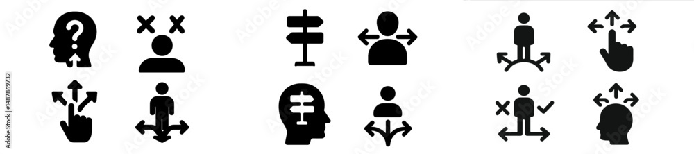 Aufkleber Visual symbols depicting decision-making, navigation, and problem-solving concepts in simplified design elements