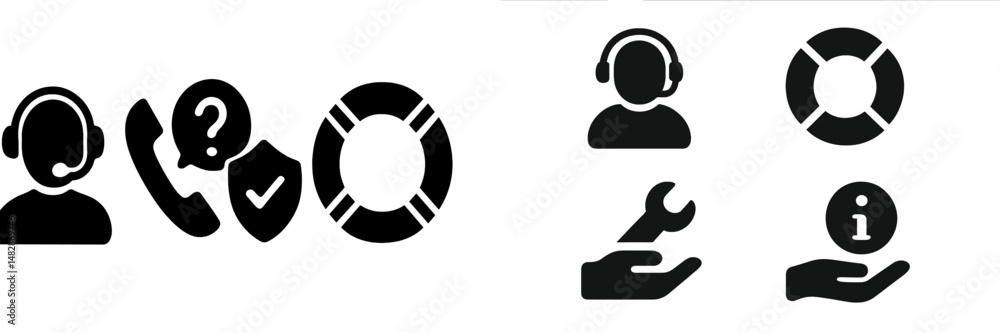 Aufkleber support and assistance icons depicting communication tools and help services