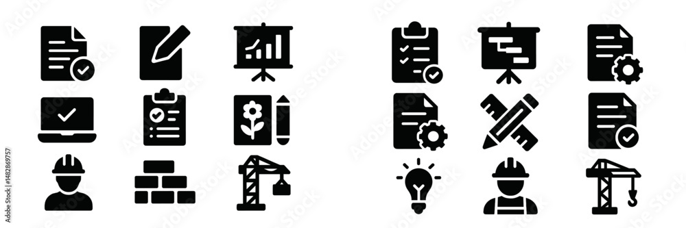 Fototapete construction project management icons illustrating planning, task tracking, and teamwork for efficie
