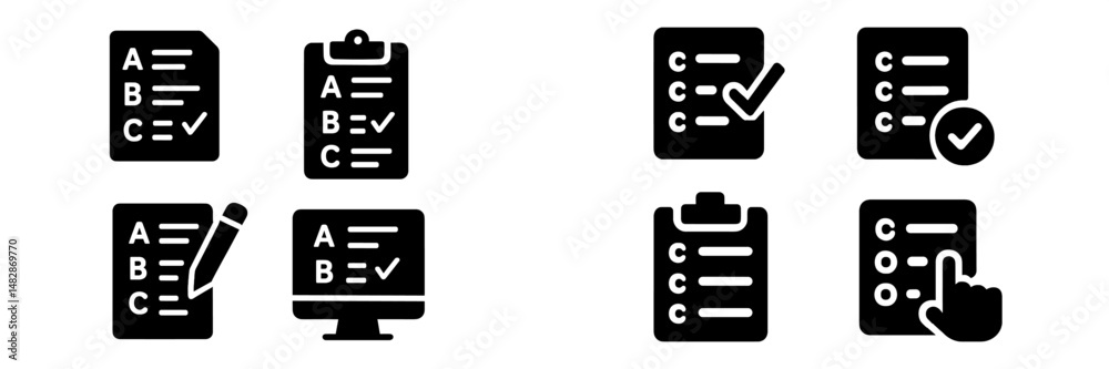 Fototapete Icons representing various forms of checklists and assessment tools for organized tasks and evaluations