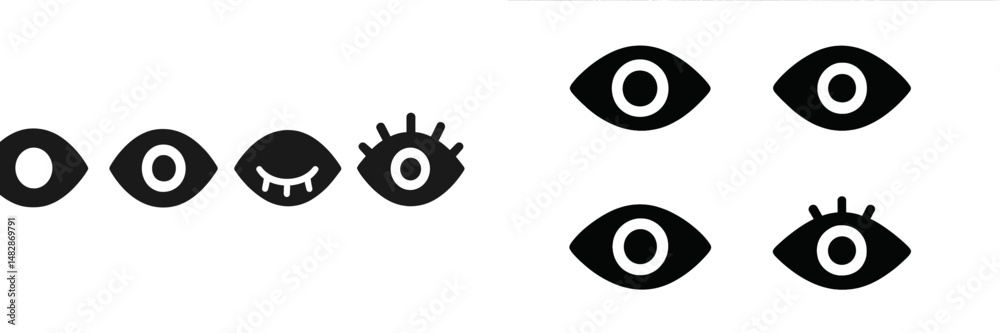 Poster design featuring various eye illustrations in a minimalist black and white style, showcasing creativ