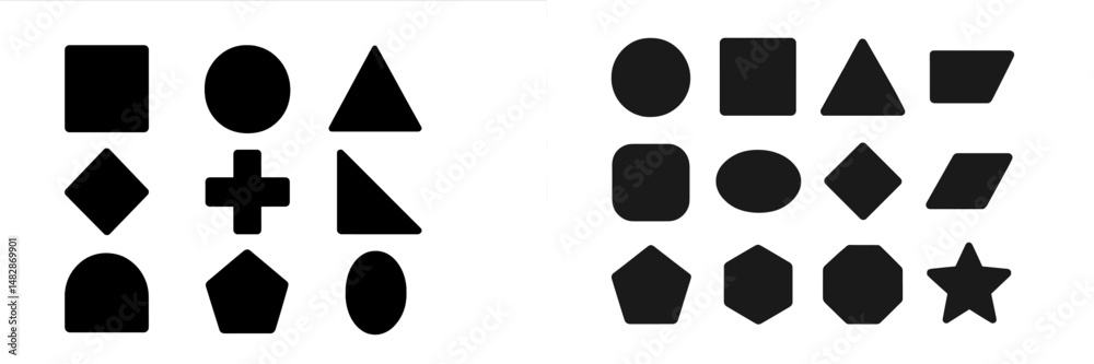 Aufkleber various geometric shapes displayed in black on a white background showcasing different designs and f