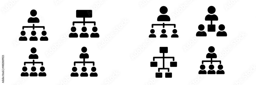 Poster Various organizational chart icons showcasing different hierarchical structures for business presentations or designs