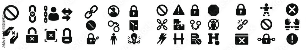 Aufkleber collection of various black symbols indicating warnings, restrictions, and prohibitions arranged in 