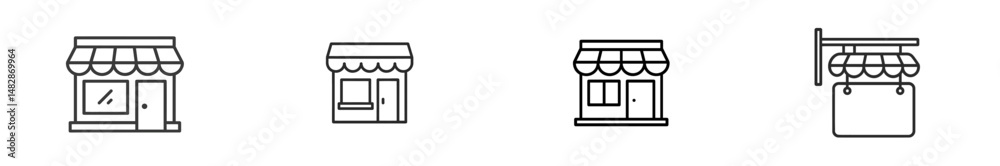 Poster simple storefront icons representing different shop types in a minimalist style for design use