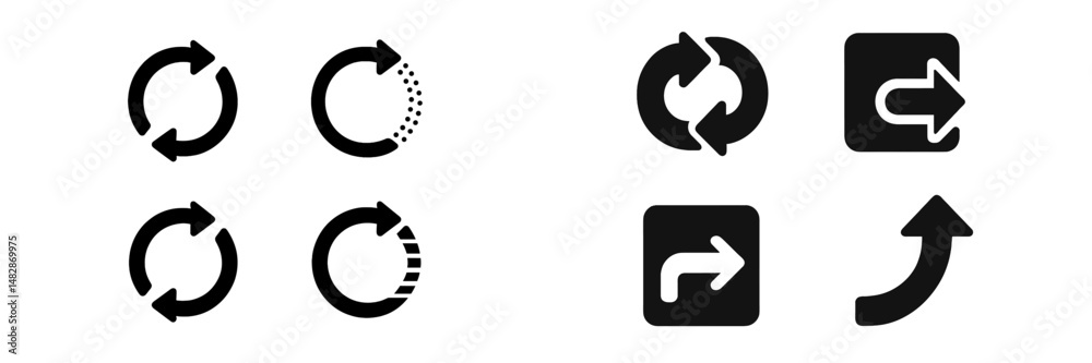 Poster collection of various circular and directional icons depicting reload and navigation actions in user