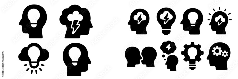 Aufkleber creative brainstorming concepts with lightbulb icons and silhouettes representing ideas and emotions