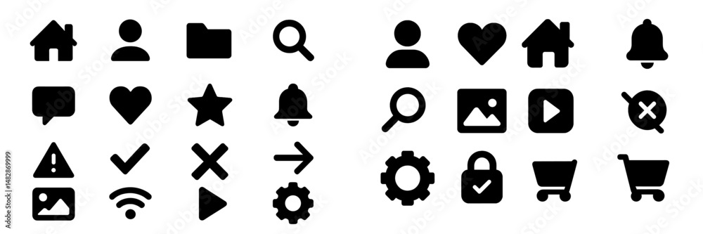 Poster Symbols and icons arranged in a grid layout showcasing various meanings and functionalities in digital design