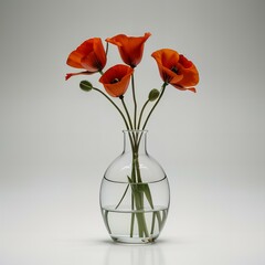 Picture Depicting Poppy flower vase on white background