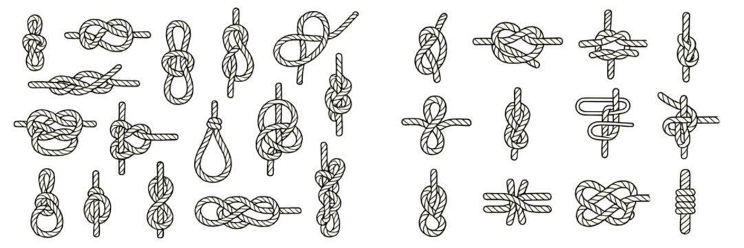 Collection of various knot types displayed on a simple background for reference and educational purposes