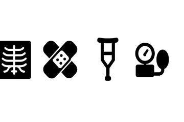 Medical icons representing health, treatment, and diagnostics in a minimalist design