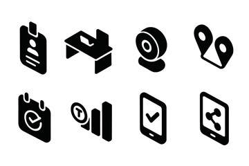 Stylized icons representing various digital activities and tools displayed on a simple background