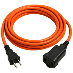 Bright Orange Extension Cord Coiled Close Up Studio Shot Power Cable with Plugs