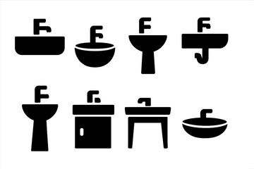 Various designs of sinks and faucets showcasing different styles and types for home and commercial use